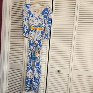 Anthropologie Blue and White Floral Maxi Dress